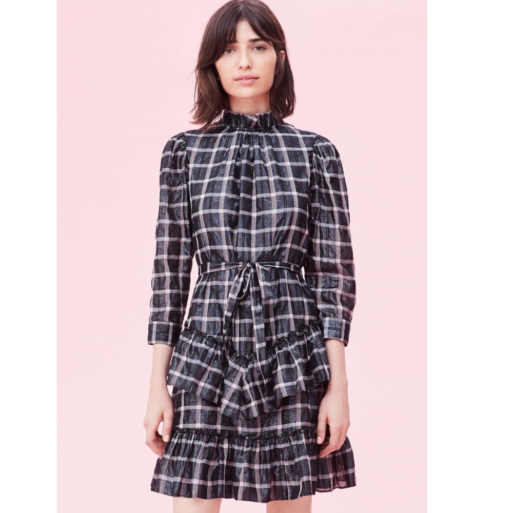 REBECCA TAYLOR LA VIE LAME PLAID DRESS